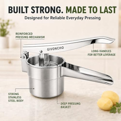 Stainless Steel Potato Ricer & Masher Set, 15 oz, 3 Discs & Brush