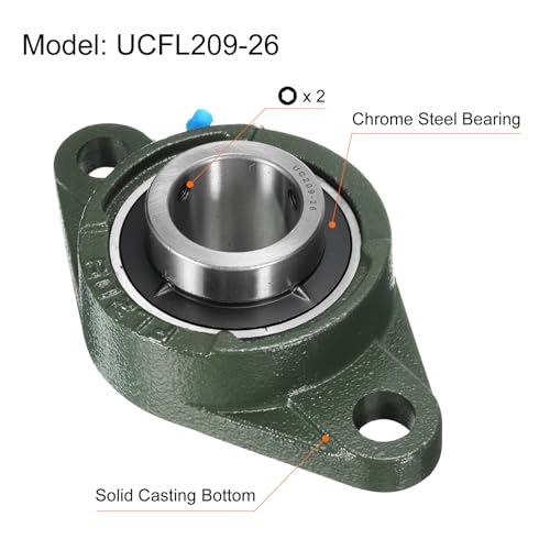 uxcell 2pcs UCFL209-26 Pillow Block Bearings 1-5/8 inch Bore Self Alignment, Solid Cast Iron Base Mounted Chrome Steel Bearings - size: UCFL209-26