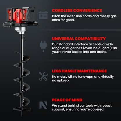 NEWTRY Cordless Earth Auger, 1100W Post Hole Digger, 200-650RPM