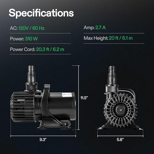 VIVOSUN 5300GPH Sub Water Pump for Pond Waterfall, Statuary, Hydroponics - color: Black Round, size: 13"×9"-5300