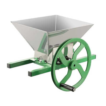Master Manual Fruit Crusher, 7L/1.8 Gallon Capacity, Stainless Steel Construction, Green Frame, Wine and Apple Press with Juicing Roller