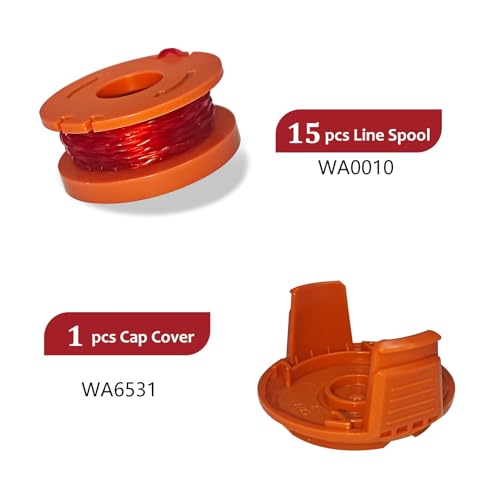 A ANLEOLIFE 16 Pack WA0010 Weed Eater Line Spool for Worx String Trimmers, 10ft 0.065" Auto-Feed Replacement Spools (15 Spools + 1 Cap) - style: 15 Spools + 1 Cap