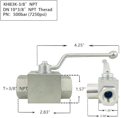 Autovo High Pressure Hydraulic Ball Valve KHB3K 3/8'' NPT,Shut-Off 3 Way Ball Valve,3/8" NPT Hydraulic Valve 7250 PSI - size: SR-KHB3K-3/8NPT-06-US