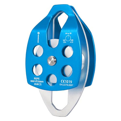 NewDoar CE Certified 30KN Large Rescue Single/Double Pulley with Swing Plate | Aluminum alloy 30kN/6746lb breaking strength,Fits rope up to 16mm ,Portable Ideal for rescue hauling & tree climbing - color: Blue-Double Pulley-1pc