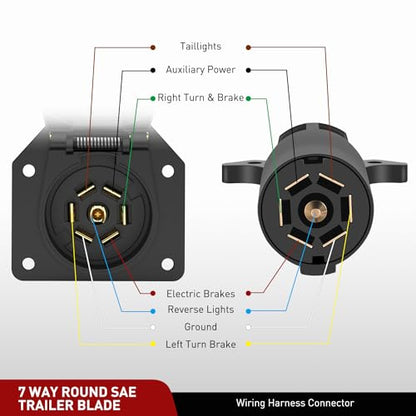 Nilight 7 Way Round RV Blade Wiring Connect Combo with Mounting Bracket - color: 7Pin Male & Female Plug
