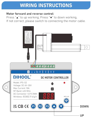 DIHOOL Electric Linear Actuator Controller with Current Limit, WiFi and Timer, Smart eWeLink Control, Remote Wireless 12V 24V DC Motor Controller, Rebound When Obstacles Protection, Load Safety