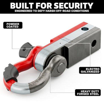 AUTOBOTS Shackle Hitch Receiver 2", Heavy Duty Recovery Hitch Red-Red - color: RED-RED