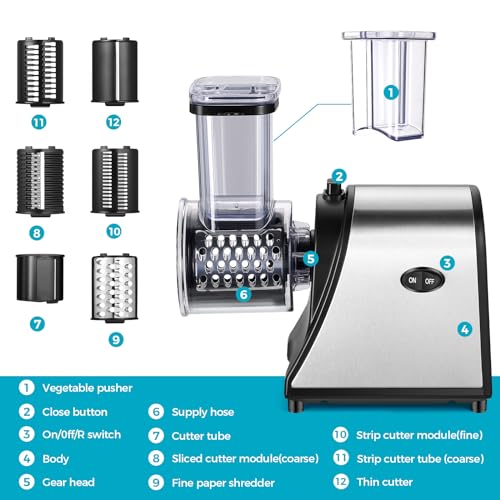 250W Electric Cheese Grater Slicer Shredder 5-in-1 Salad Maker for Kitchen