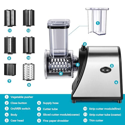 250W Electric Cheese Grater Slicer Shredder 5-in-1 Salad Maker for Kitchen