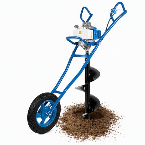 2-Stroke Digging Machine, 63cc 2.2kw Auger Spiral Drill Bit Borer Gas Powered Earth Auger Borer Ground Drill Wheelbarrow Gas Powered Earth Digger with Drill Bit for Farms Orchard Planting (Blue) - color: Blue