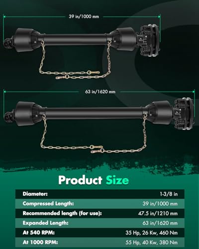 SCITOO Black 39"-63" PTO Shaft,1-3/8" Heavy Duty PTO Drive Shaft