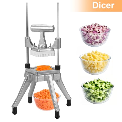 Commercial Vegetable Fruit Chopper W/6-Wedge Slicer&1/4″&3/8″&1/2" Blade Professional Food Dicer French Fry Cutter Stainless Steel Onion Slicer For Tomato Peppers Potato Mushroom - size: 19in Hand Pressure Style Chopper + 4 Blade