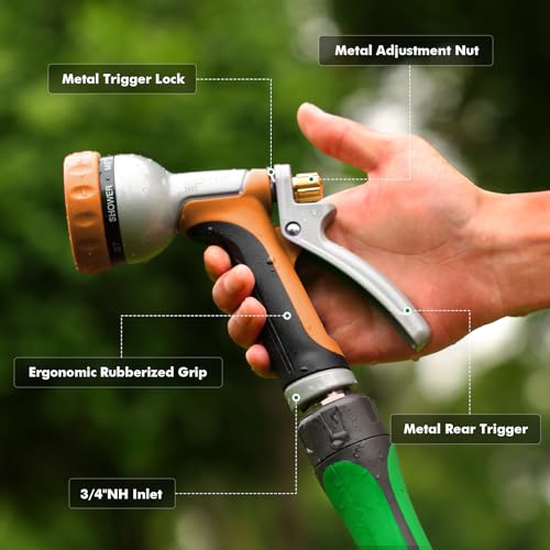 RESTMO Garden Hose Nozzle Heavy Duty, Rear Trigger Water Sprayer, Orange - color: Orange