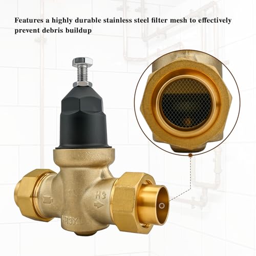 1" NR3XLDU Bronze Water Pressure Reducing Valve, 1-NR3XLDU with Double Union FNPT Connection, Has a Built-in Stainless Steel Filter Screen, No Lead Water Pressure Regulator for Home & Commercial Use