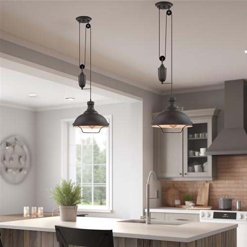 Kira Home Sequoia 13" Large Industrial Farmhouse Pulley Pendant Light