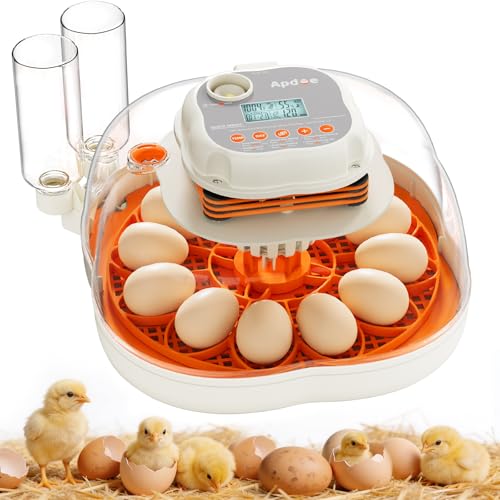 APDOE Egg Incubators for Hatching Eggs, Temperature and Humidity Control, Automatic Egg Turning, Egg Candler, External Water Bottle, Air Vent, for Chicken, Duck & Quail Eggs, 12 Eggs + 30 Quail Eggs - color: White + Orange, size: 12 Eggs
