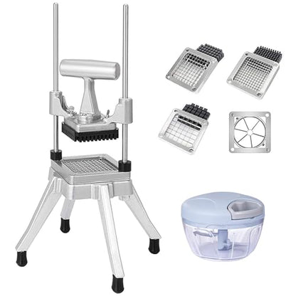 Commercial Vegetable Fruit Chopper W/6-Wedge Slicer&1/4″&3/8″&1/2" Blade Professional Food Dicer French Fry Cutter Stainless Steel Onion Slicer For Tomato Peppers Potato Mushroom - size: 19in Hand Pressure Style Chopper + 4 Blade