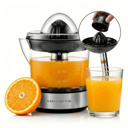 OVENTE Electric Citrus Juicer Machine with 2 Cones, 24 oz, Black JE2572B - color: Black