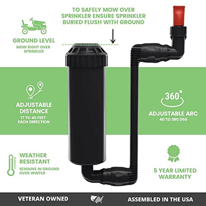 In-Ground 5-Inch Pop-Up Adjustable Sprinkler 2-Pack With Quick Hose Connectors And Splitter, QSK-742