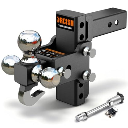 Adjustable Trailer Hitch, 360° Swivel Tri Ball Mount with Tow Hook & Lock - color: 2.5"-Adjustable