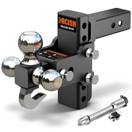 Adjustable Trailer Hitch, 360° Swivel Tri Ball Mount with Tow Hook & Lock - color: 2.5"-Adjustable