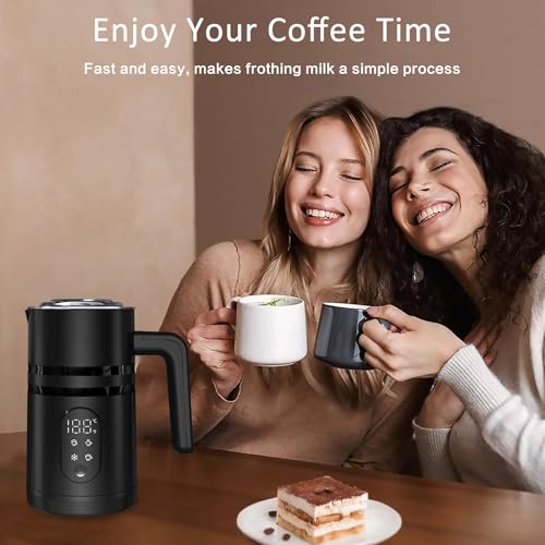 4 in 1 Electric Milk Frother, Hot & Cold Foam Maker, Digital Display, Black - color: Black-A