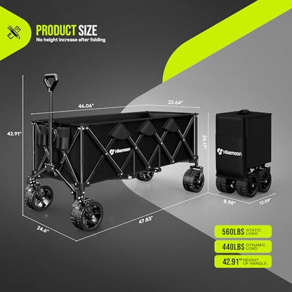 HIKEMOON 48'' Extra Large Collapsible Wagon with Big Wheels, 300L Black - color: Black