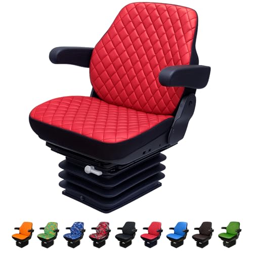 Heavy Duty Tractor Seat Cover for Cabinet Tractors Without Headrest, Forklift Seat Cover, Camuflage Pattern, 10 Colors (Red Leather Kapitone) - color: Red Leather Kapitone