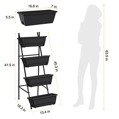 OYEAL Raised Garden Bed 4 Tier Vertical Garden Planters Indoor Outdoor Raised Planter Box with Legs Elevated Herb Garden Planter for Flowers Vegetables Plants, Black - color: Black