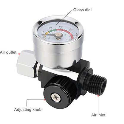 Air Adjusting Regulator Valve with Pressure Gauge for Spray Gun and Air Tools (1/4” NPT)