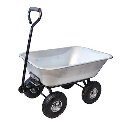 Garden Cart with 10'' Pneumatic Tires for Outdoor Folding Dump Cart with 55L Steel Frame Poly Tray 300LBS Capacity Heavy Duty Rolling Cart for Gardening Yard Work