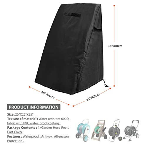 Garden Hose Reel Cover, 420D Oxford Polyester Coated Tarp, 100% Waterproof, All Weather Use, for:Klz,Suncast,OB and More,Black.25.9" x24.8" x 34.6". - size: 25.9" x24.8" x 34.6"