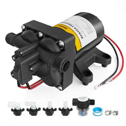 12V RV Water Pump, 5.0 GPM 55 PSI Diaphragm Pump, 12Volt Quiet Fresh Water Pump with Pressure Switch, Self Priming Pressure Pumps for RV Camper Boat Marine Food Truck - size: 5.0 GPM - 55 PSI