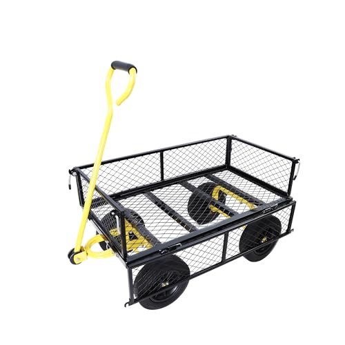 Wagon Removable Side, can be Used for Farm, Warehouse, etc. Garden car, Solid Wheels (Yellow+Black Solid Wheels) - color: Yellow+black Solid Wheels