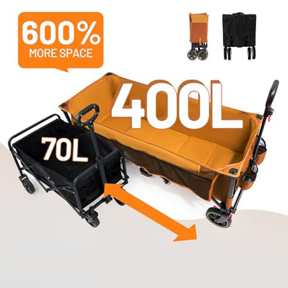 Timber Ridge 51.2'' Extended Collapsible Wagon Cart with Brakes - color: Orange, size: 400L