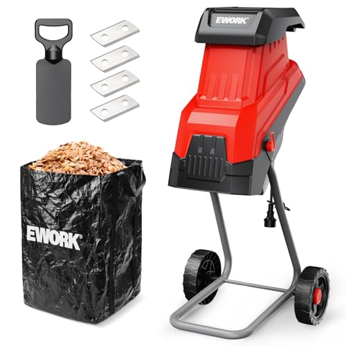 EWORK 15 Amp Electric Wood Chipper Shredder, Max 1.77" Cutting Diameter - color: Red