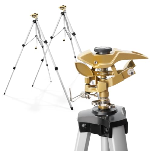RESTMO Tripod Sprinkler 2 Pack 48” Full Metal Impact Sprinklers for Yard | 360° Rotation & Height Adjustable, Tripod Base with Impact Head, Heavy-Duty Zinc Alloy for Large Yard & Lawn Irrigation - size: 2 Pack