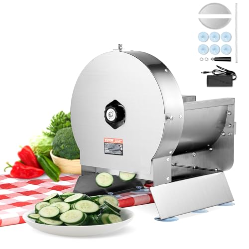 VEVOR Electric Vegetable Slicer, 0-0.5"/0-12mm Thickness Adjustable Commercial Slicer Machine, Convertible to Manual, Stainless Steel Food Cutter Slicing Machine, for Potato, Lemon, Tomato, Apple - size: Electric-Vegetable-Stainless Steel