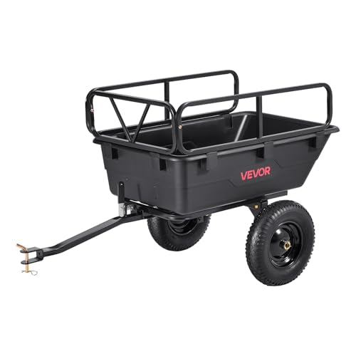 VEVOR 500Lbs 10 Cu.Ft. ATV UTV Trailer Tow Behind Dump Cart, Heavy Duty Pull Behind Utility Dump Trailer for Lawn Mower Trailer Tractor Garden Yard with 16in Tires - color: Black01