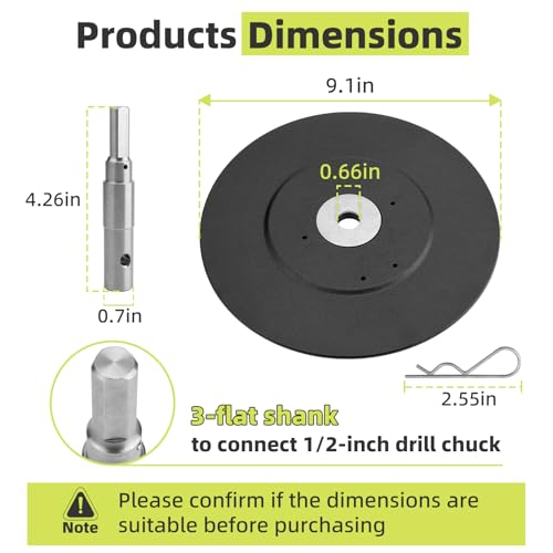 Ice Fishing Auger Drill Adapter, 1/2" Drill Chuck, 9.1" Auger Stopper Disc