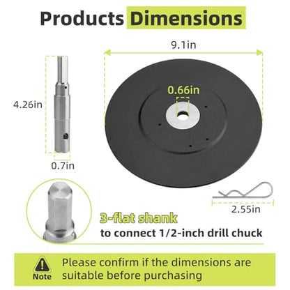 Ice Fishing Auger Drill Adapter, 1/2" Drill Chuck, 9.1" Auger Stopper Disc
