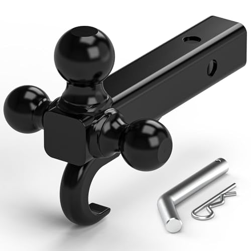 Heavy Duty 2" Tri Ball Trailer Hitch Mount with Tow Hook & Pin