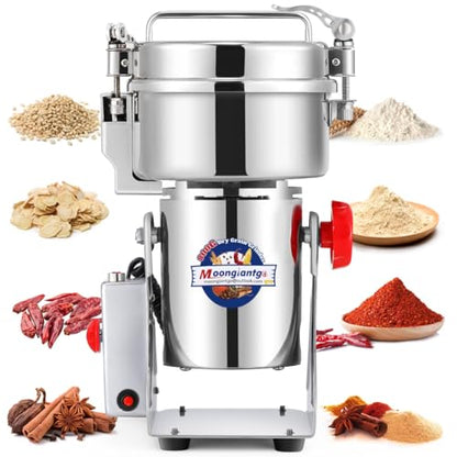 Moongiantgo 2500g Safety Commercial Spice Grinder Grain Mill 3700W, 110V | High-speed Stainless Steel Dry Spice Grinder Pulverizer for Wheat Corn Rice Pepper Herbs Coffee Beans Dried Mushrooms - size: 2500g