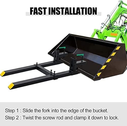 Clamp On Debris Forks To 48-60" Bucket, Heavy Duty Pallet Fork Fit For Loader Bucket Skidsteer Tractor,60''with Stabilizer Bar 4000LBS - size: 60''with Stabilizer Bar 4000LBS