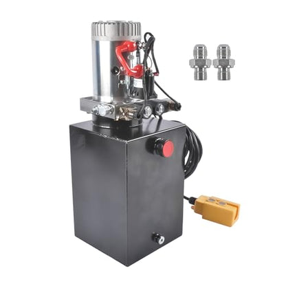 12V DC Steel Hydraulic Pump Power Unit, 2 GPM Flow Rate, 12 Quart Metal Reservoir, Double Acting, 3200 PSI Max Pressure, SAE #6 Ports for Dump Trailers, Car Lifts, DIY Hydraulic Systems - size: 12 Quart；Double Acting