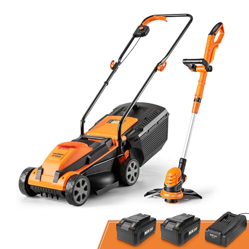 LawnMaster 20VMWGT 24V Max 13-inch Lawn Mower and Grass Trimmer 10-inch Combo with 2x4.0Ah Batteries and Charger - color: 13-Inch-Black