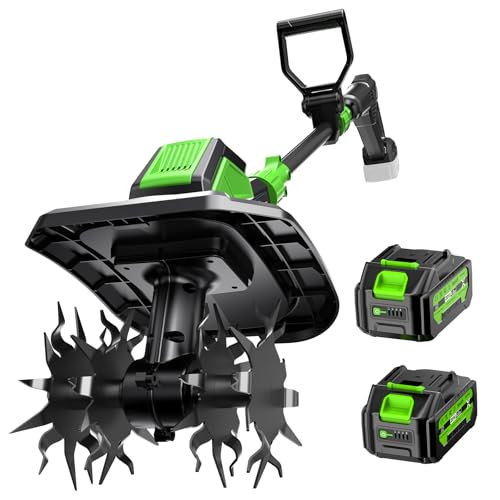 Etoolab 20V Cordless Electric Tiller, 9 in Width, 6.6 in Depth Rototiller - color: Green