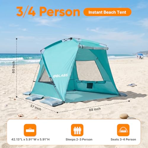 Golabs BT1 Pop up Beach Tent for 3 Person, 1-Min Setup by Pre-Attached Pole - color: GREEN