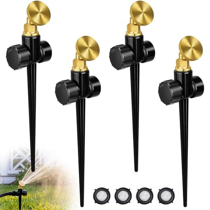 Tioncy 4 Pack Metal Lawn Sprinkler for Yard with Brass Nozzle & Aluminum Alloy Spike Base, Adjustable Automatic Garden Sprinkler System with Screen Gasket for Lawn Garden Yard Greenhouse(Black) - color: Black