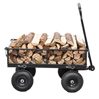 Steel Garden Cart, 2-in-1 600 lbs Heavy Duty Utility Wagon, with Removable Mesh Sides to Convert into Flatbed, 240° U-Turn 10" Pneumatic Tires Garden Wagon for Farm Yard Lawn Garden Camping (black) - color: Black